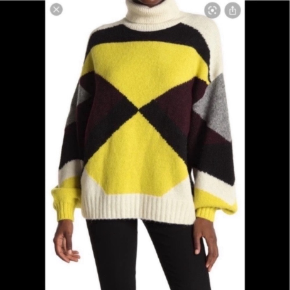 A.L.C. Sweater Women’s Medium Angelou Geo Color Block Turtleneck Alpaca Blend